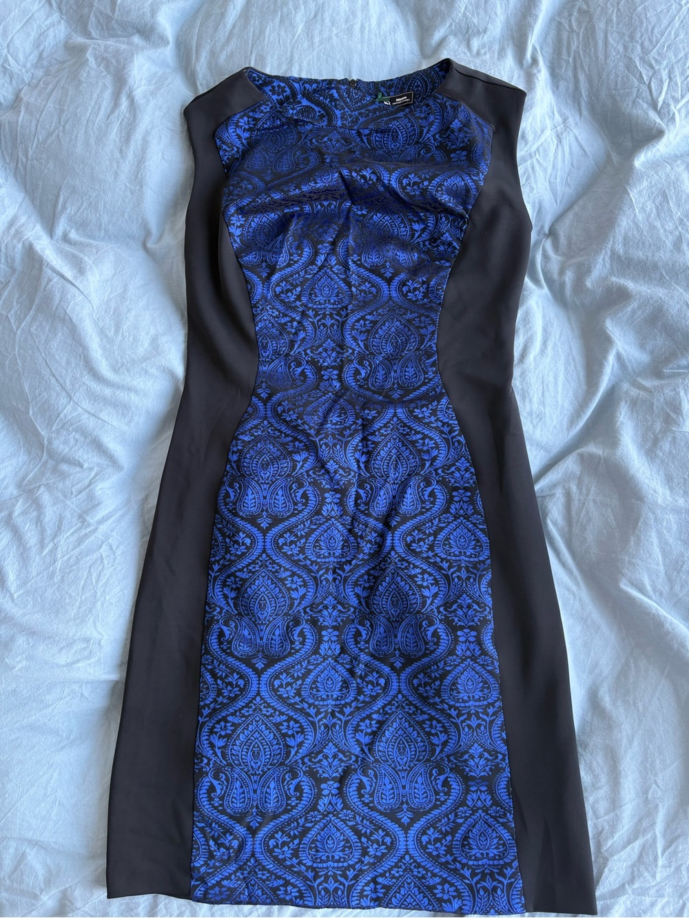 Black & Royal Blue Sheath Dress with Patterned Front Size M